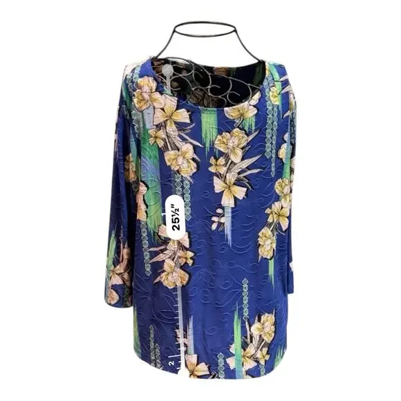 JM Collection Multicolor Womens Textured Floral Travel Blouse Sz P/L - Picture 9 of 10